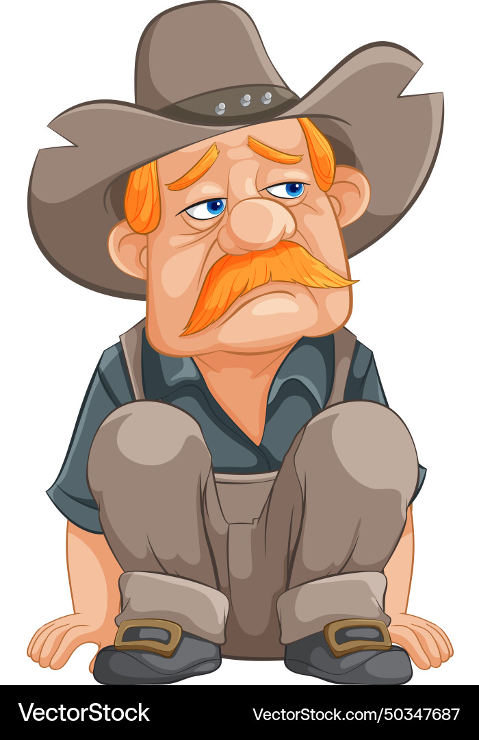 Cartoon cowboy with a frown sitting down Cartoon cowboy with a frown sitting down vector image