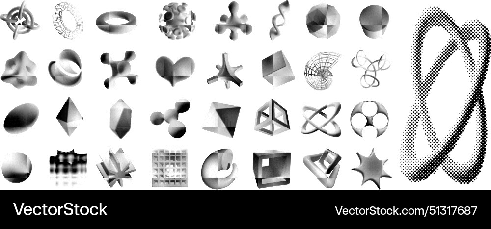Halbton 3d Figuren retro monochrom volumetrisch Halbton 3d Figuren retro monochrom volumetrisch vektorbild
