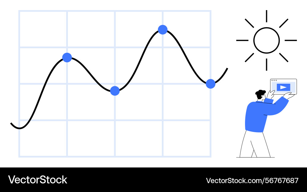 Man analyzing graph with data points and sun icon Man analyzing graph with data points and sun icon vector image