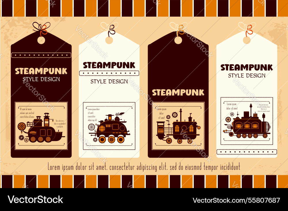 Set of tag in retro style with steam engine Set of tag in retro style with steam engine Vector Image