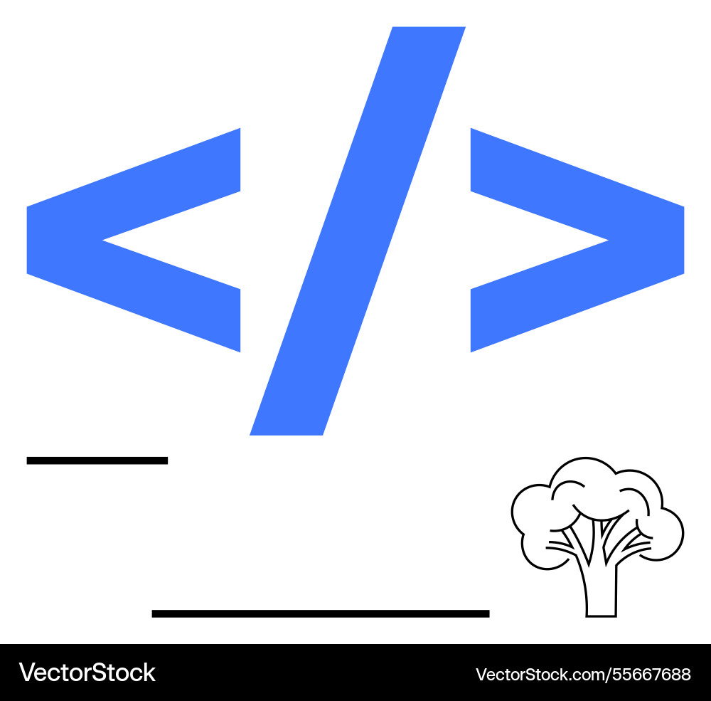 Blue code bracket with tree symbol representing Blue code bracket with tree symbol representing vector image