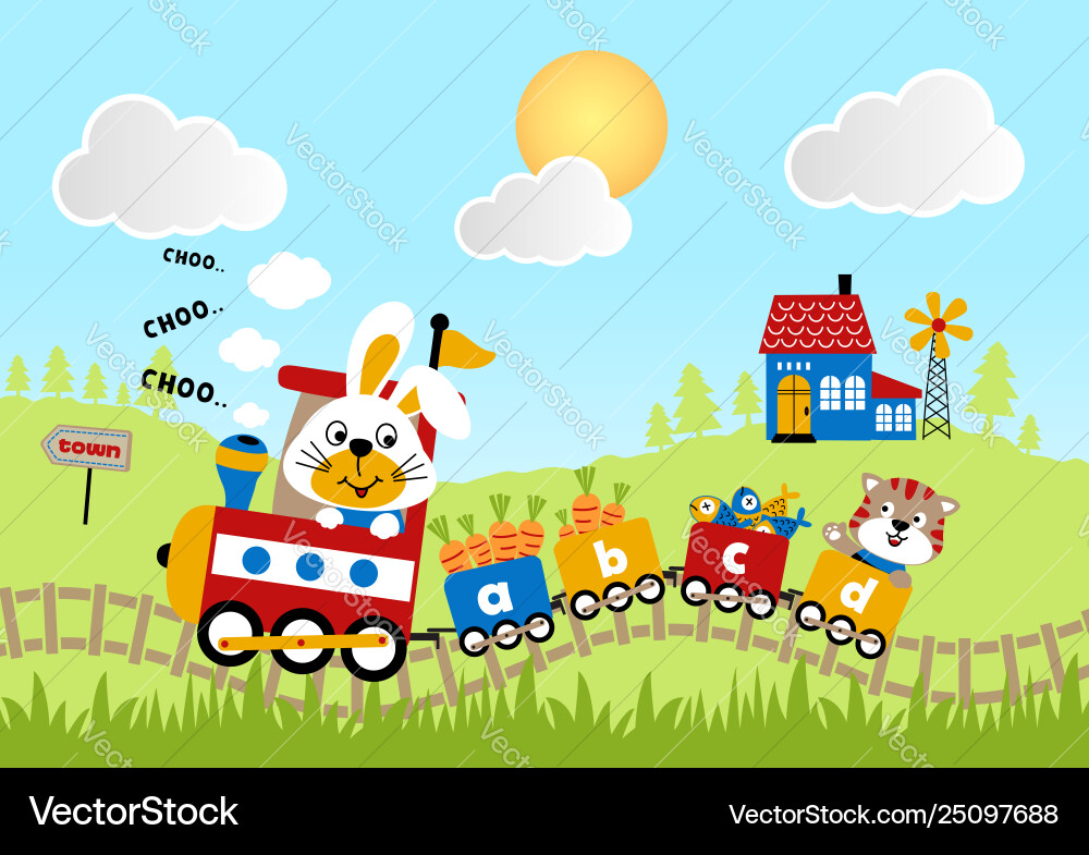 Cartoon Train Adventure with Animals Vector Image