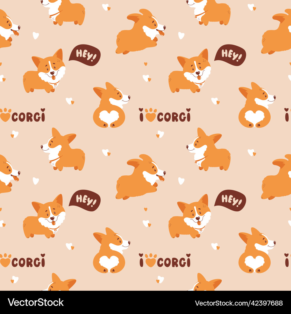 Corgi seamless pattern cute puppies background vector image