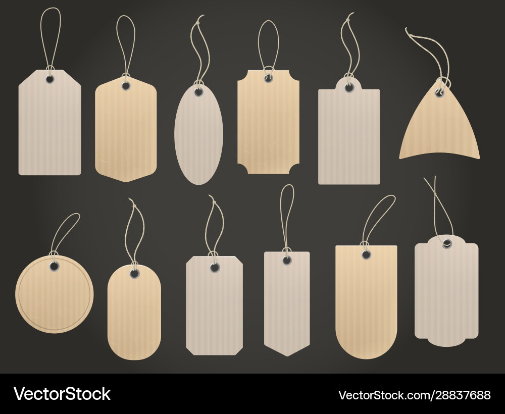 Craft hanging labels price brown paper tag Craft hanging labels price brown paper tag vector image