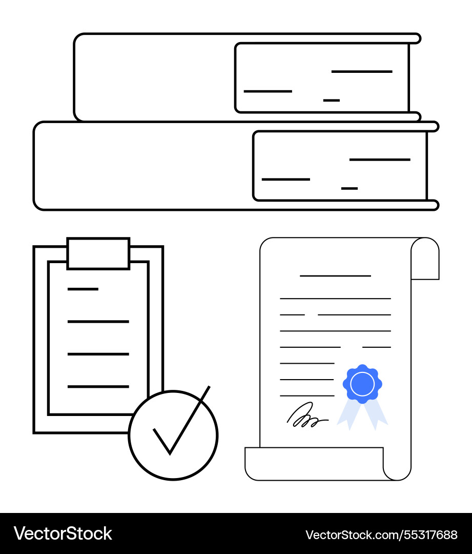 Documents and certification with stacked books Documents and certification with stacked books vector image