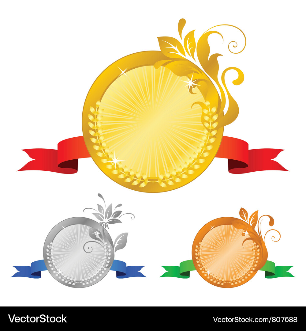 Medals set 5 floral decorations Vector Image