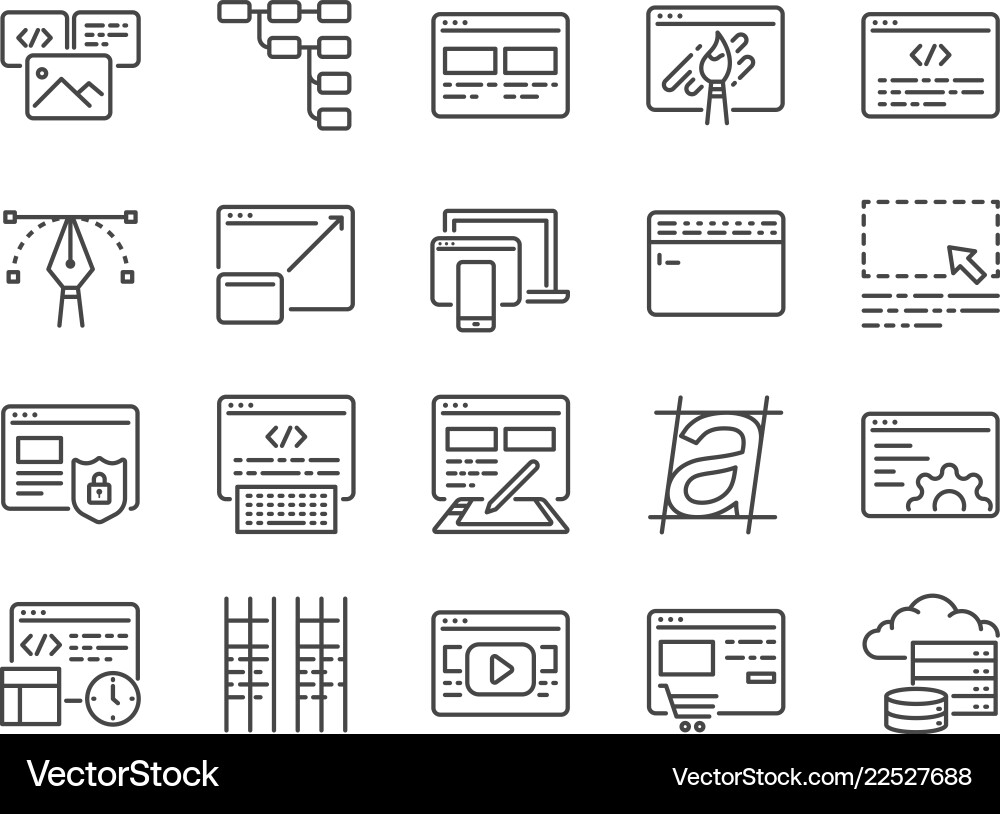 Web development line icon set vector image