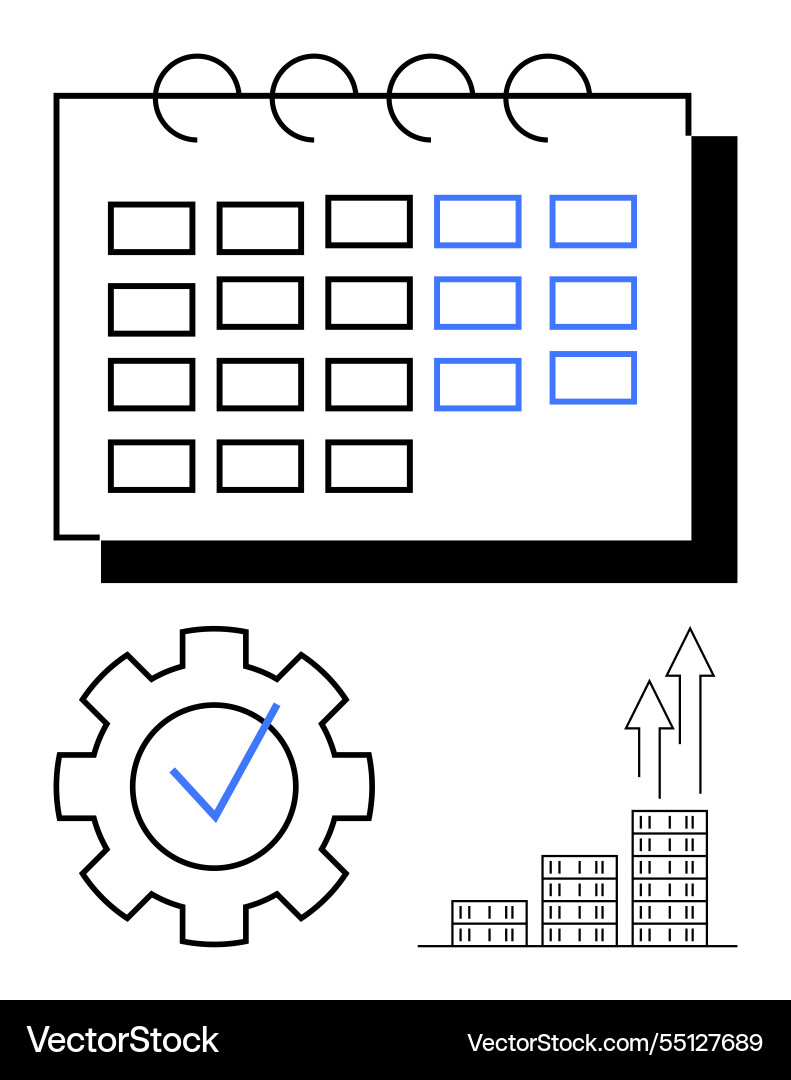Calendar with marked dates gear checkmark Vector Image