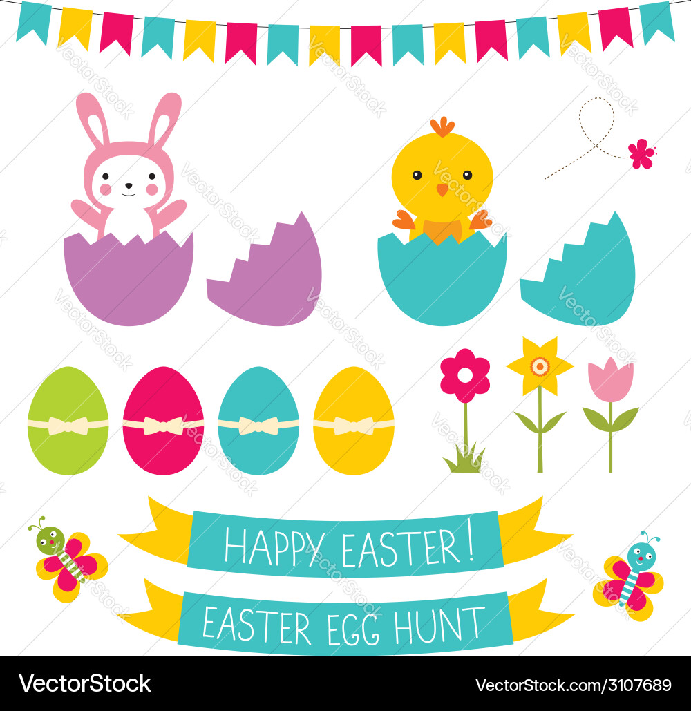 Easter Hunt Set - Cute Animals Vector Image