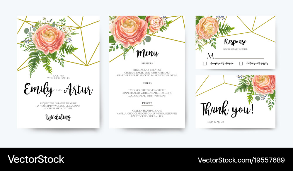 Elegant Floral Wedding Invitation Set vector image