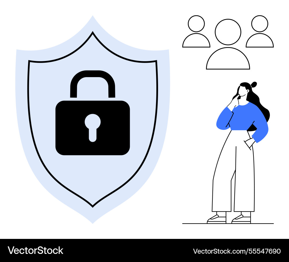 Digital security concept with lock on shield vector image
