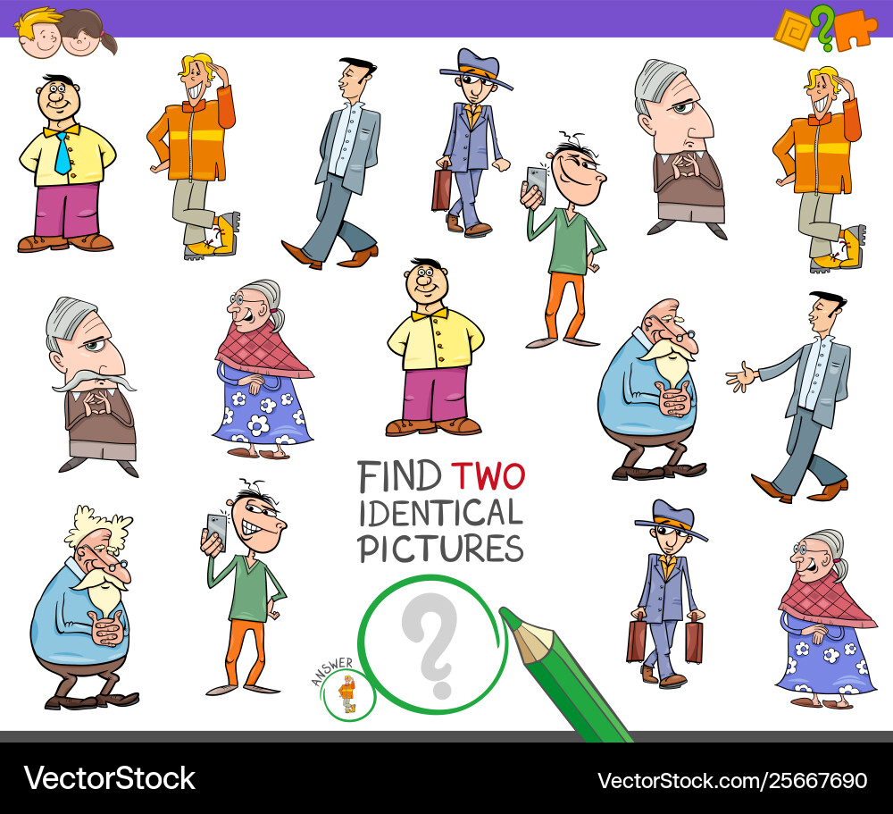 Find two identical characters game for children Vector Image