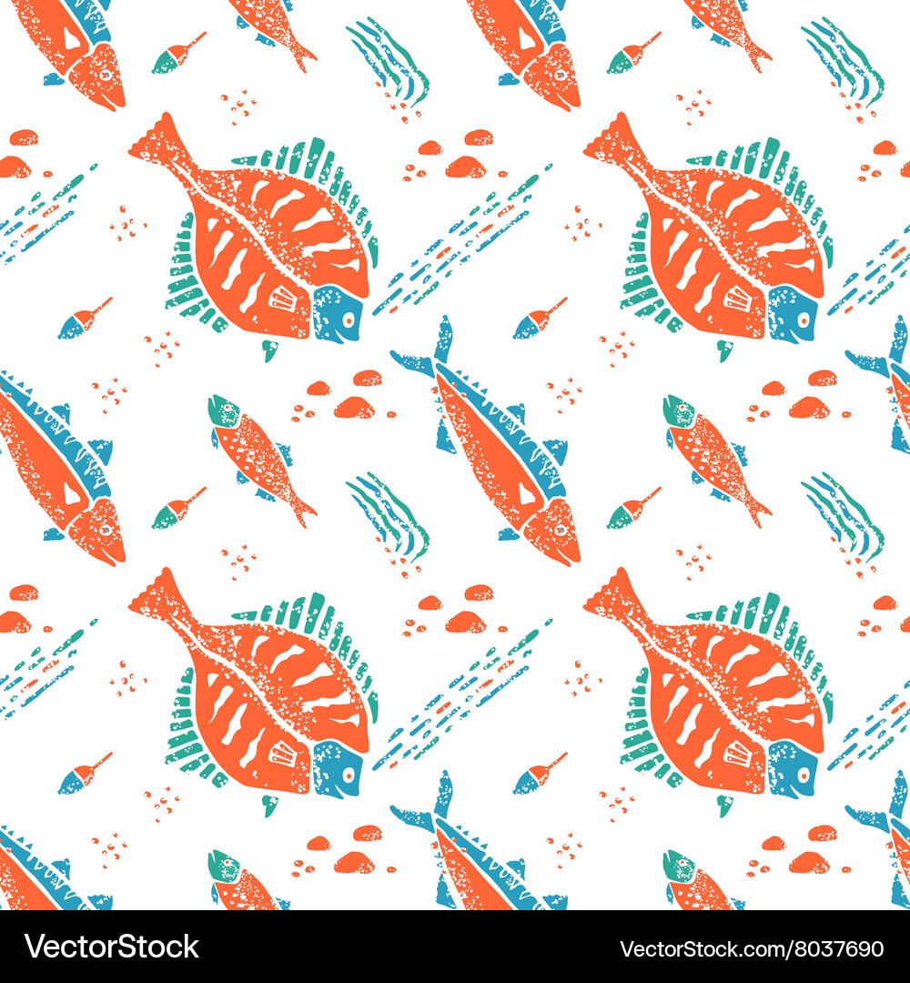 Flounder pattern in naive lino style Vector Image