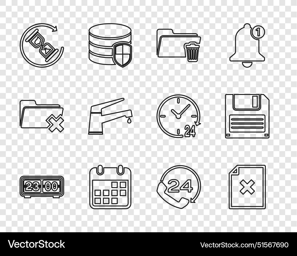 Set line retro flip clock delete file document Set line retro flip clock delete file document vector image