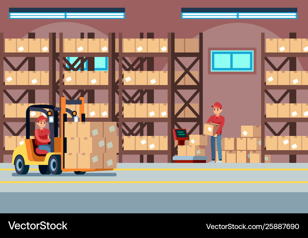 Warehouse Workers Loading Pallets vector image