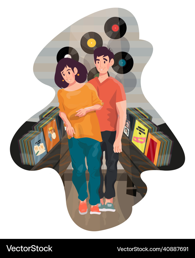 Couple buys music records Couple buys music records vector image