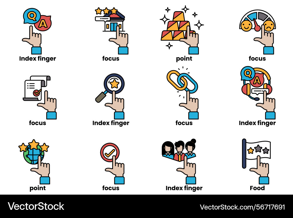 Set of images hands pointing at various things Vector Image