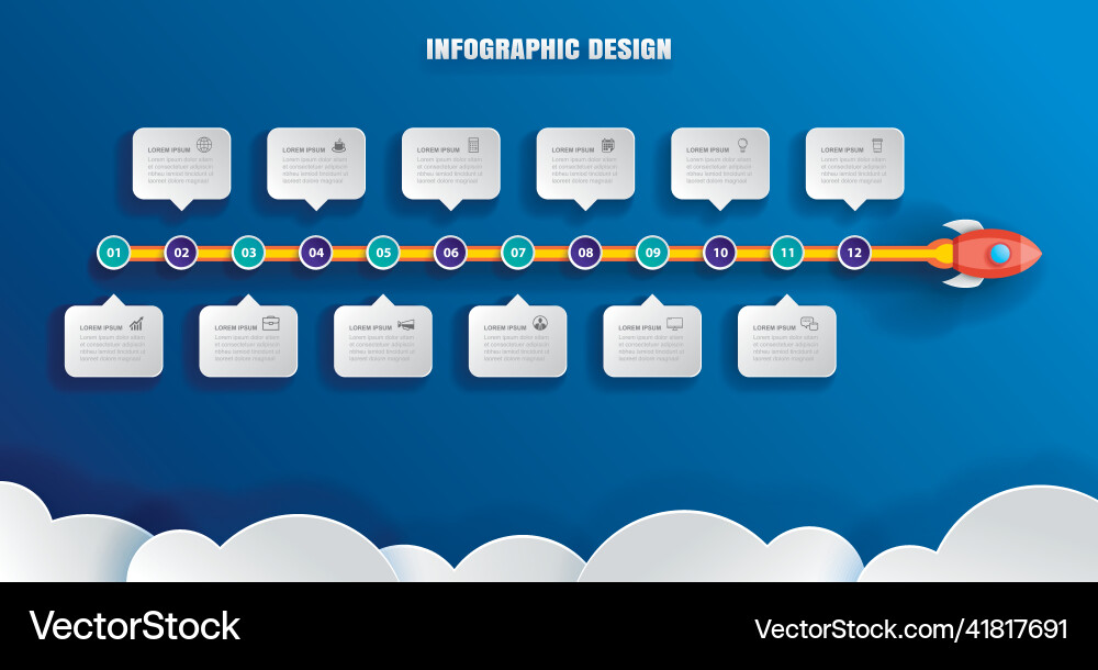 Startup infographics with 12 data template Startup infographics with 12 data template vector image