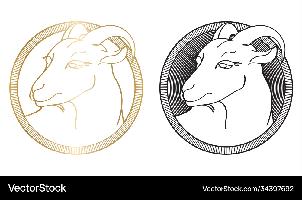 Handdrawn goat in hatched round frame isolated vector image