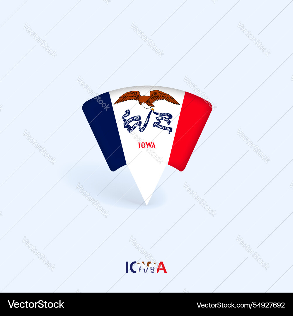 Iowa flag map pointer design with shadow Iowa flag map pointer design with shadow vector image