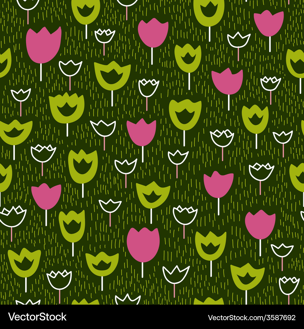 Seamless pattern with tulips and grass backdrop Vector Image