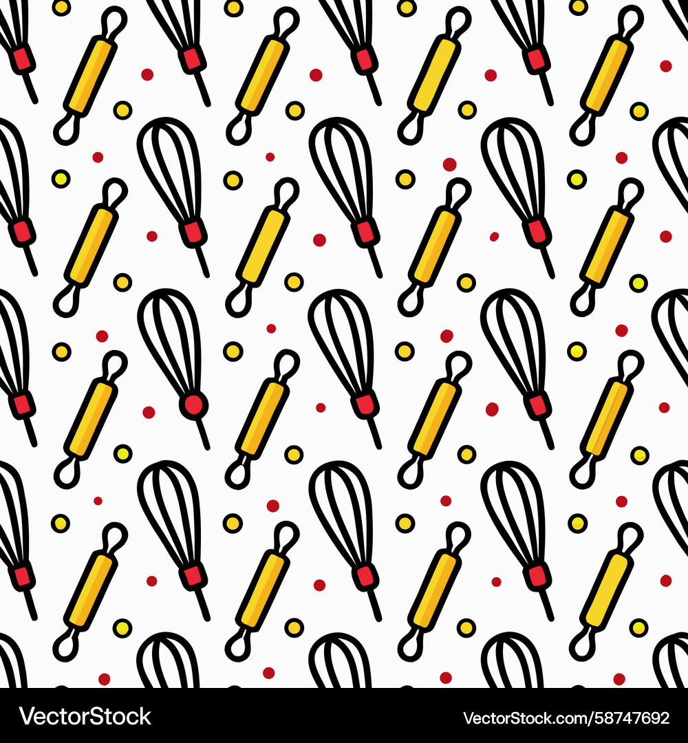 Whisk & Rolling Pin Baking Pattern Vector Image