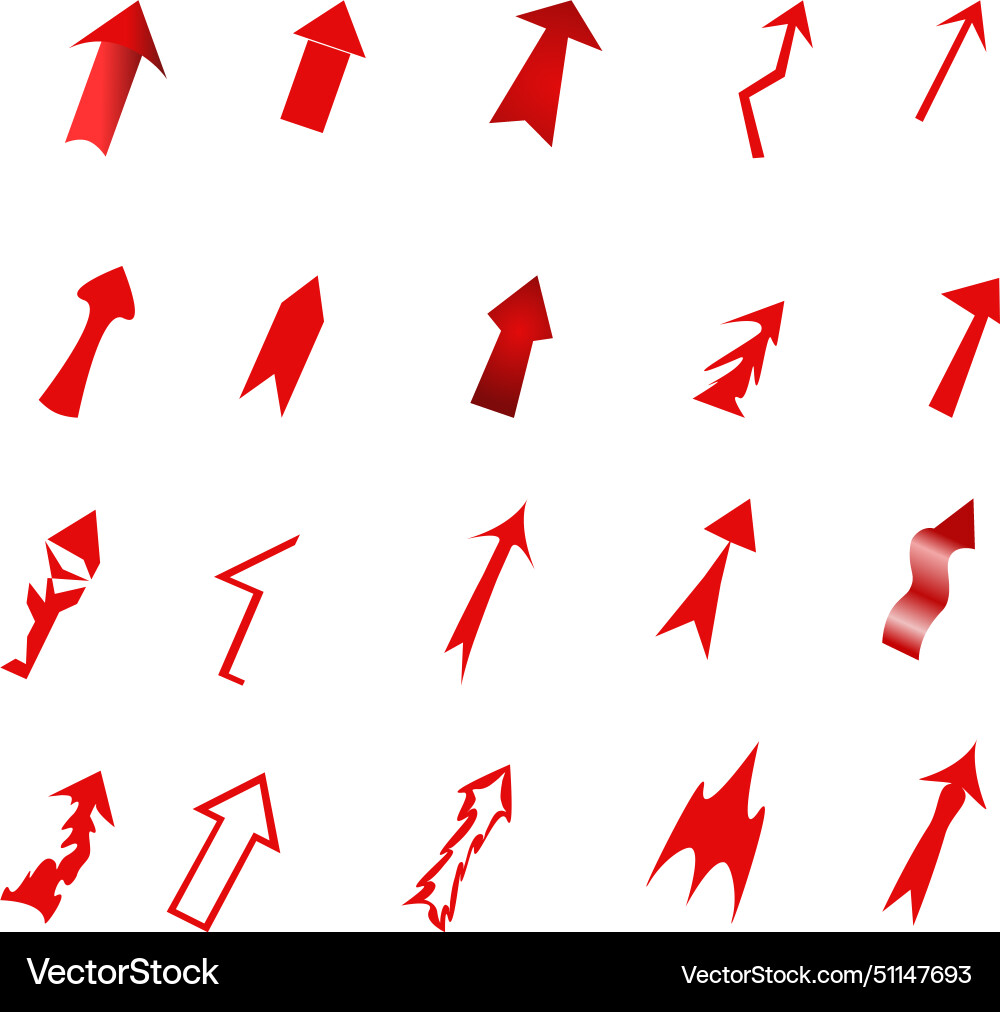 A set of red arrow pointers different shapes A set of red arrow pointers different shapes Vector Image