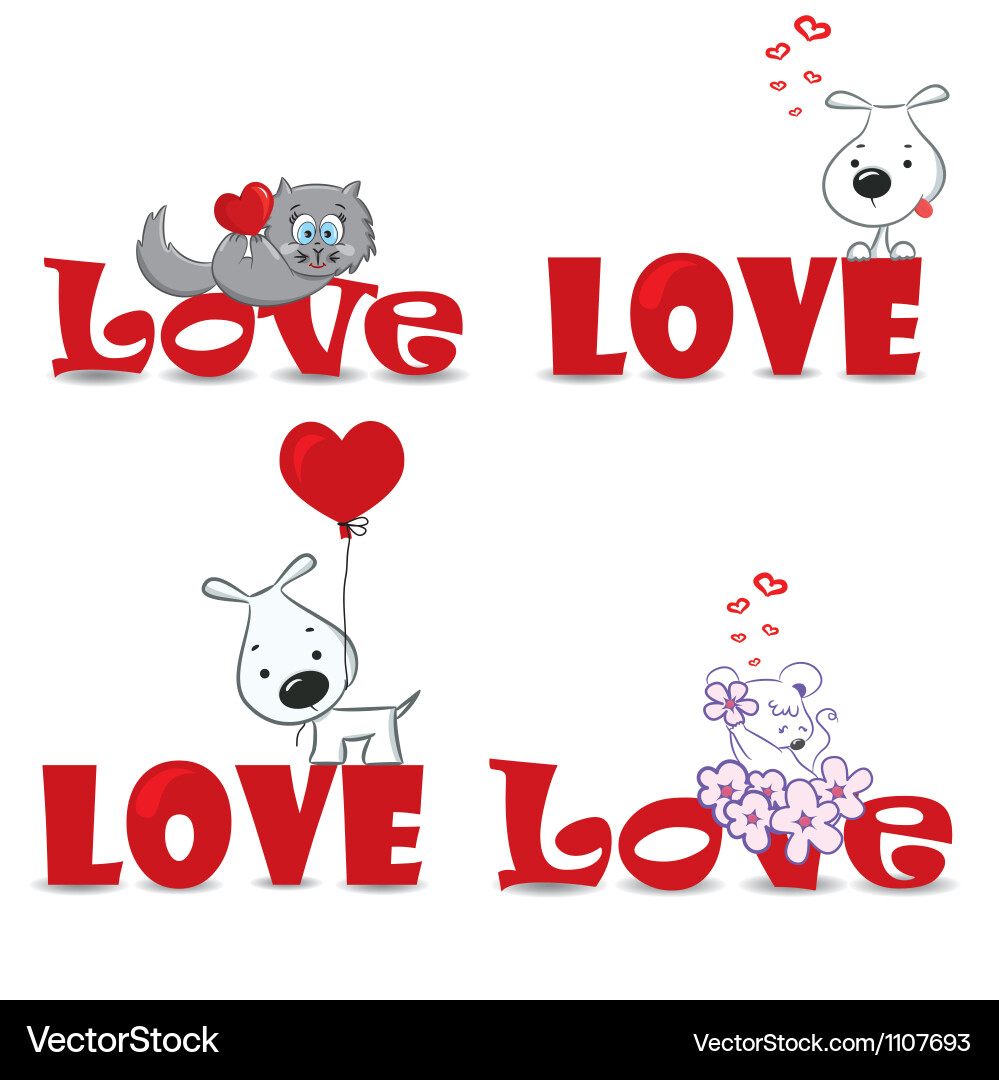 Cute Animal Valentine Hearts Vector Image