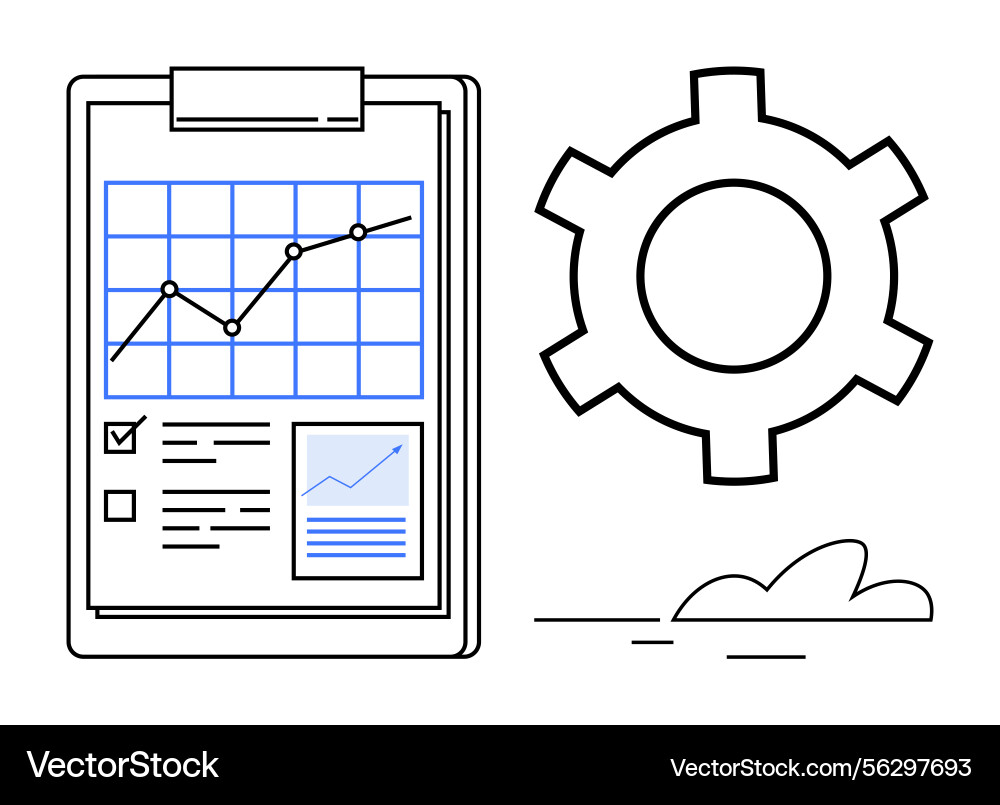 Data analysis report with gear symbol for workflow Data analysis report with gear symbol for workflow vector image
