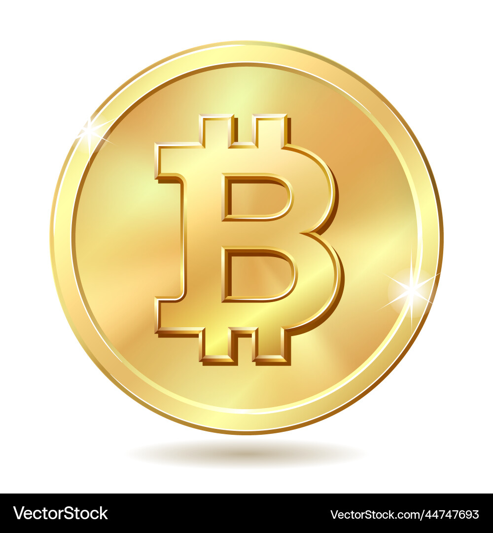 Golden bitcoin coin crypto currency Royalty Free Vector