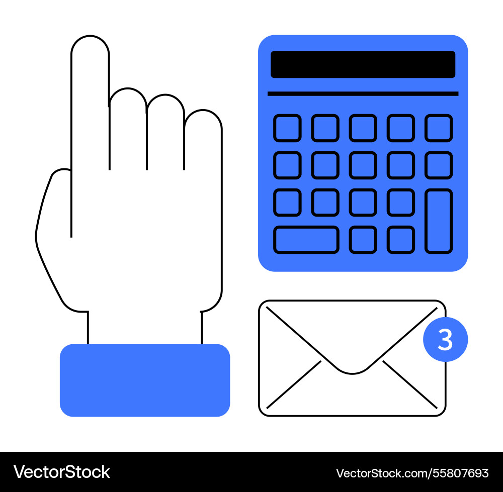 Hand pointing up with calculator and unread mail Hand pointing up with calculator and unread mail Vector Image