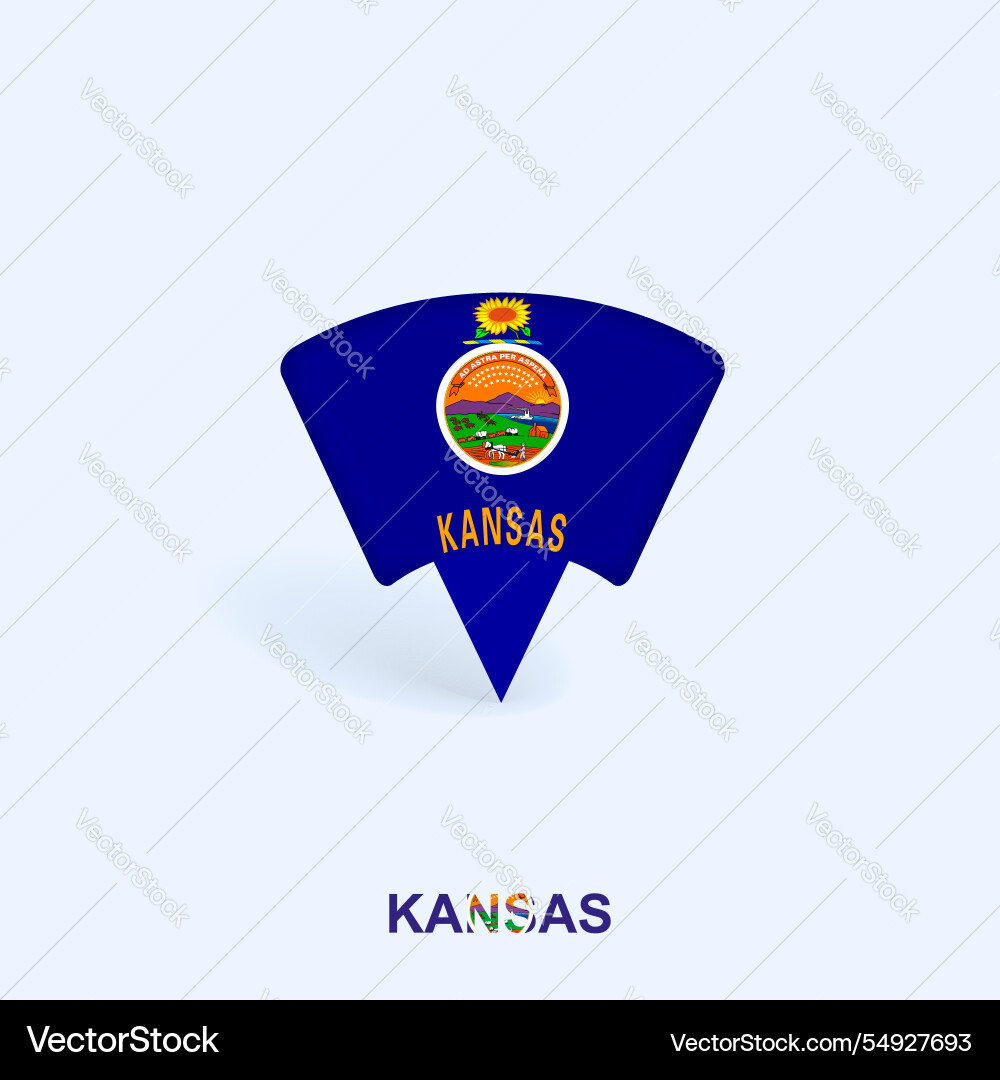 Kansas flag map pointer design with shadow vector image