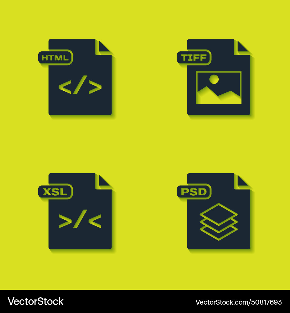 Set html file document psd xsl and tiff icon Set html file document psd xsl and tiff icon Vector Image