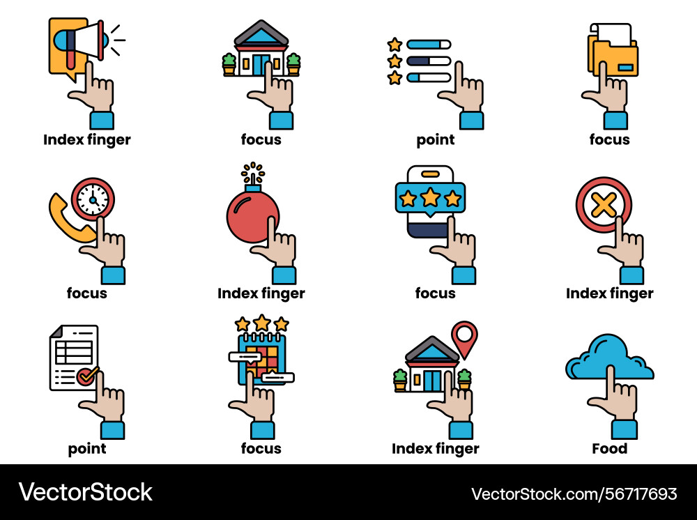 Set of images hands pointing at various things Vector Image