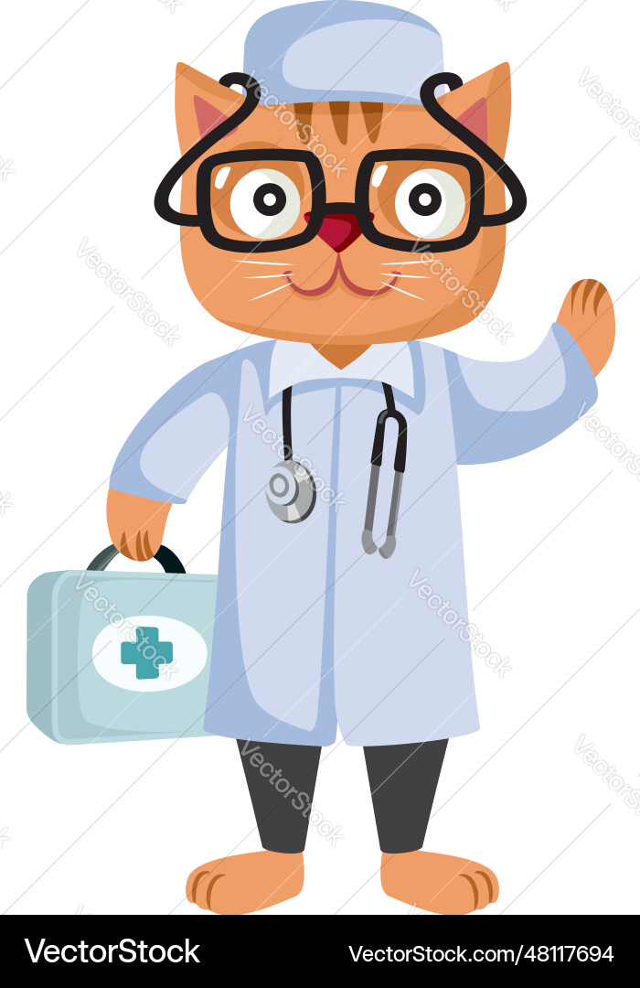 Funny doctor cat holding her bag and stethoscope Funny doctor cat holding her bag and stethoscope vector image