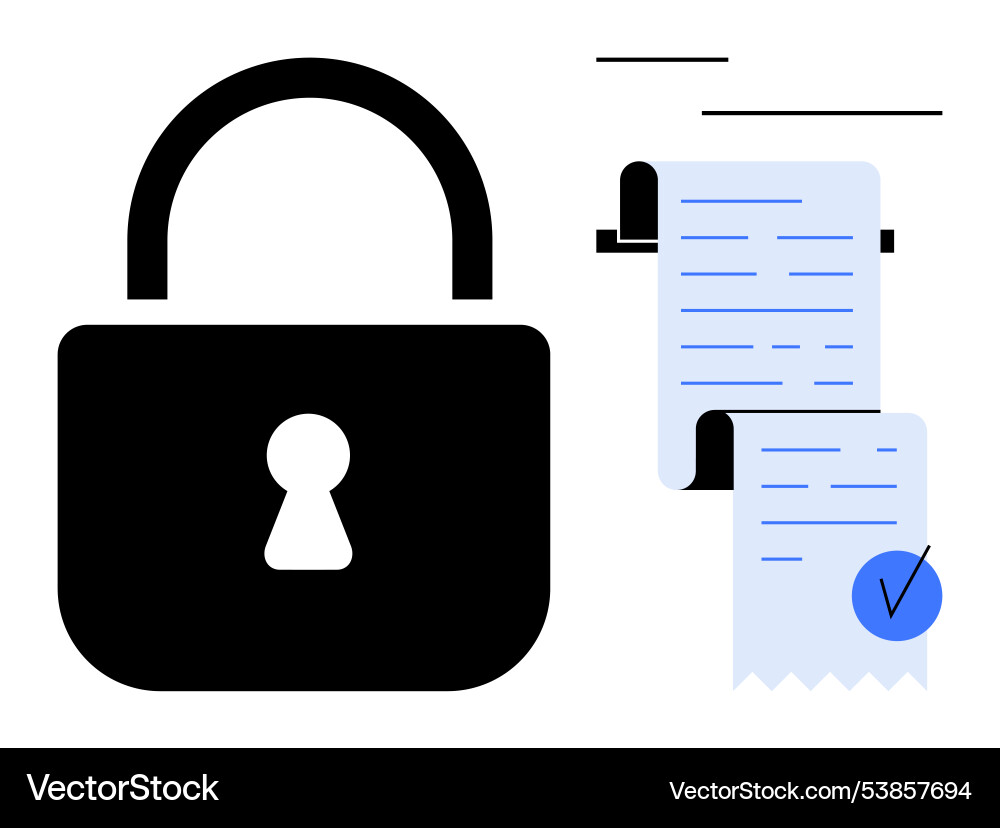 Secure document with padlock and verification Secure document with padlock and verification vector image