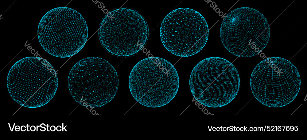 3d sphere globe grid and wireframe network balls 3d sphere globe grid and wireframe network balls vector image