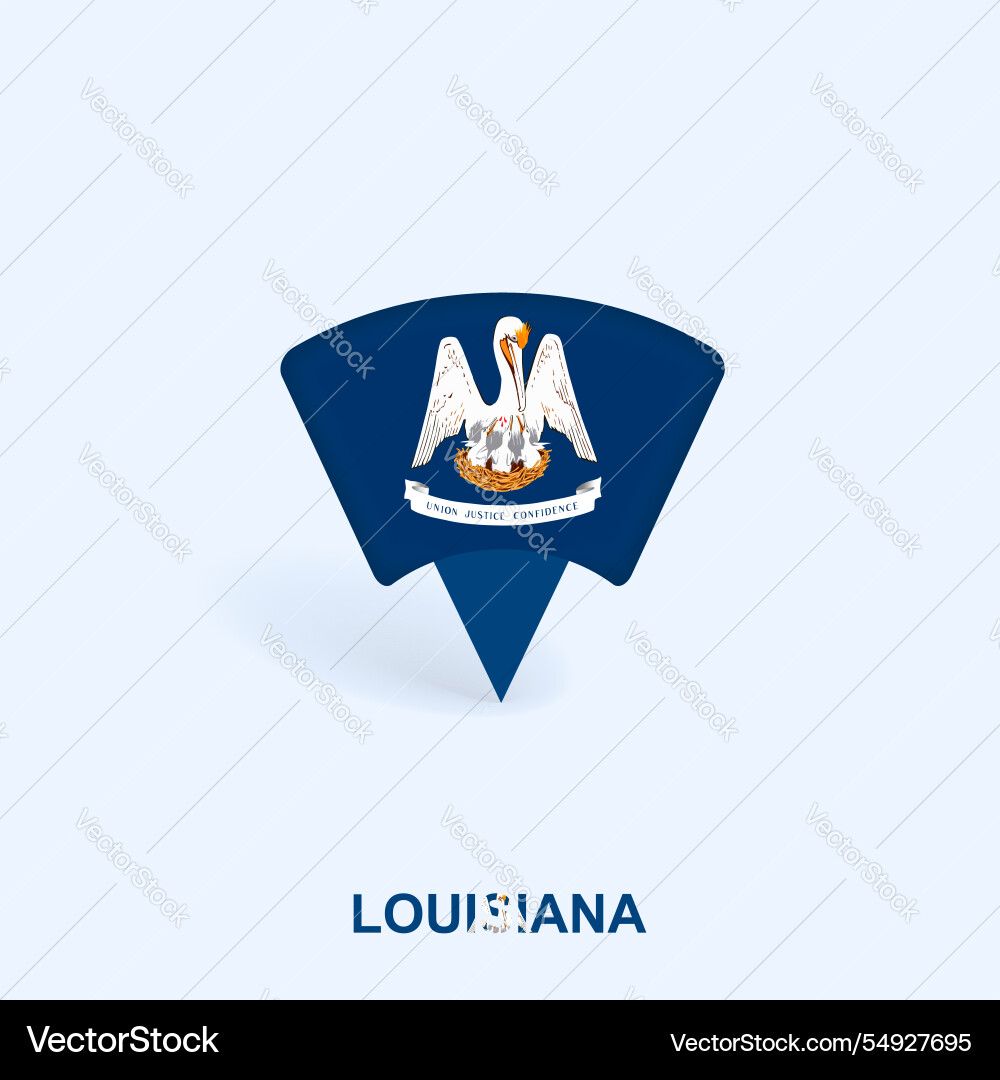 Louisiana flag map pointer design with shadow Louisiana flag map pointer design with shadow vector image