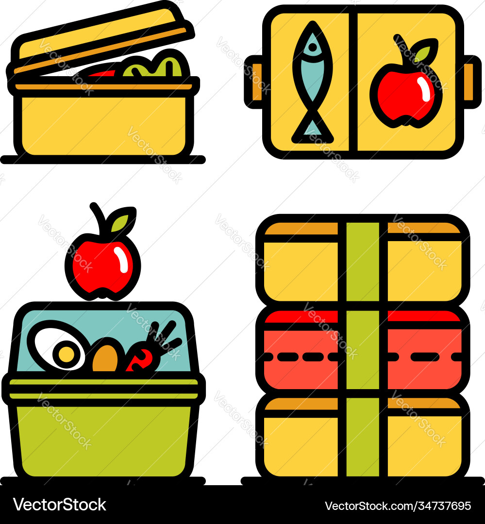 Lunchbox outline icon set 3 vector image