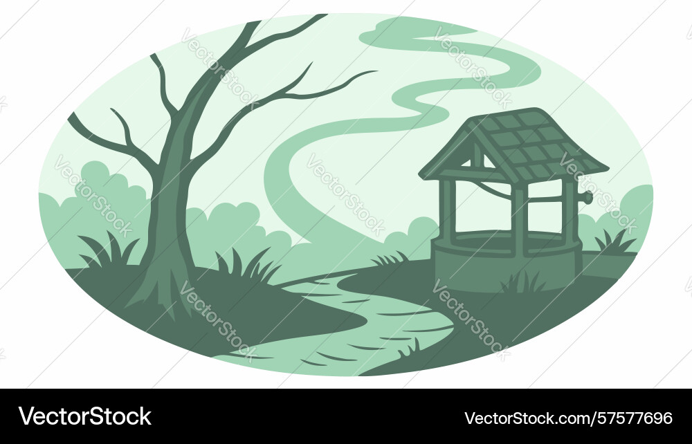 Circular scene with gazebo winding path design vector image