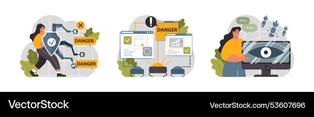 Cyber or web security set artificial intelligence Vector Image