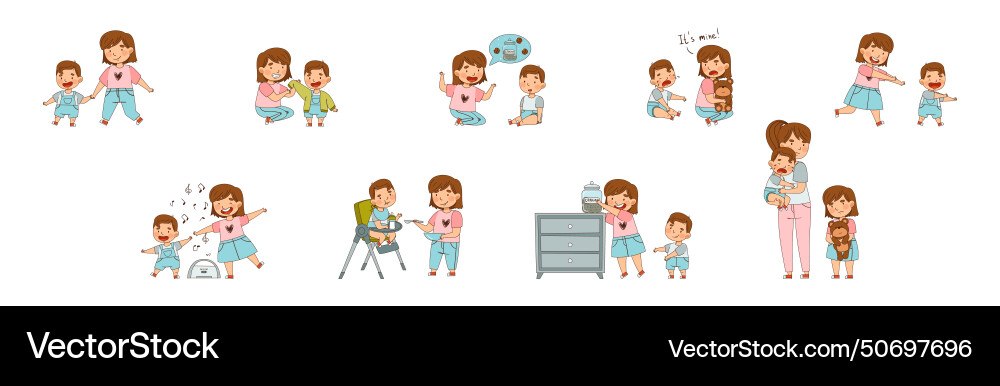 Family relations with siblings together mom Family relations with siblings together mom vector image