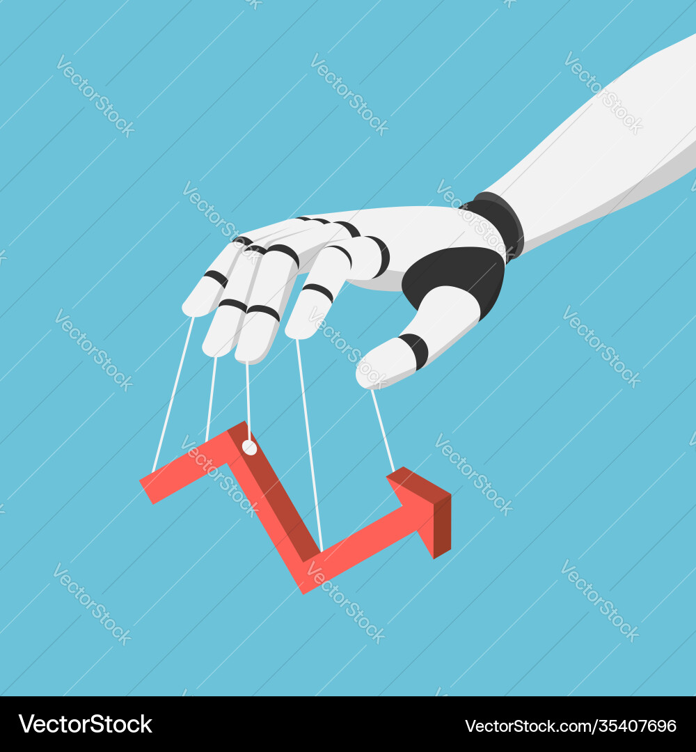Isometric ai robot hand puppet and controlling Isometric ai robot hand puppet and controlling vector image