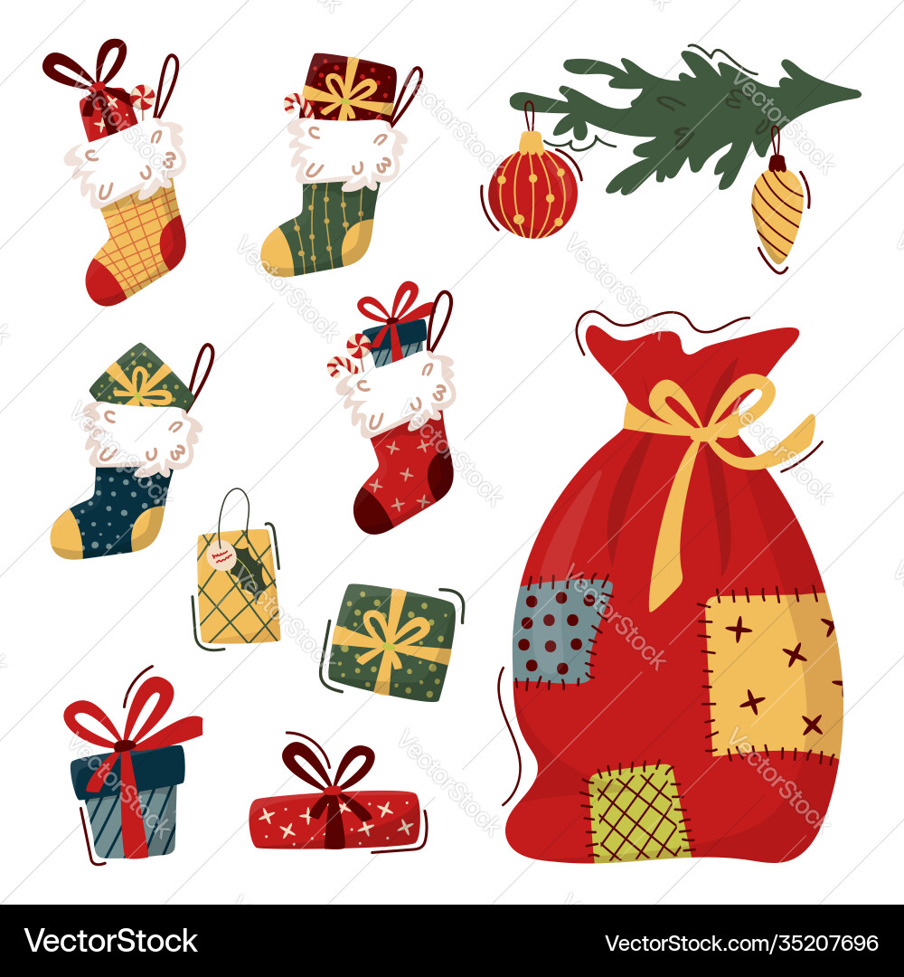 Set Weihnachtselemente im trendigen flachen Stil Set Weihnachtselemente im trendigen flachen Stil vektorbild