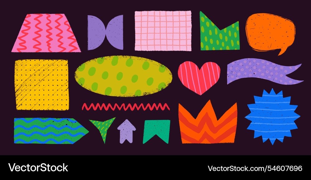 Simple shapes with various patterns in rough Simple shapes with various patterns in rough vector image