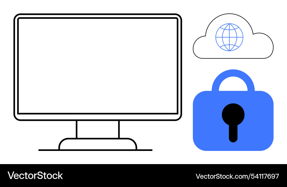 Computer monitor with cloud and padlock signifying Computer monitor with cloud and padlock signifying vector image