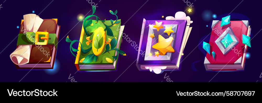 Magic book set for game interface Vector Image