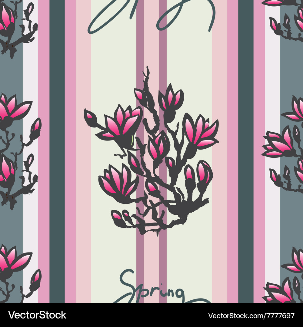 Seamless pattern with twig magnolia and lettering Vector Image