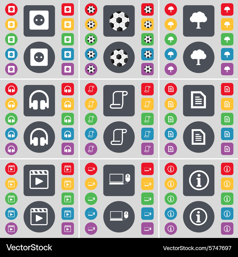 Socket ball tree headphones scroll text file media Vector Image
