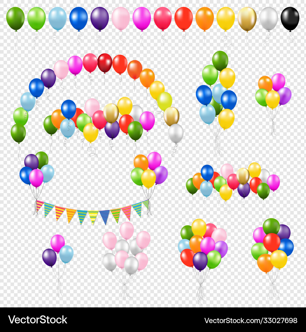 Big colorful set balloons isolated transparent vector image